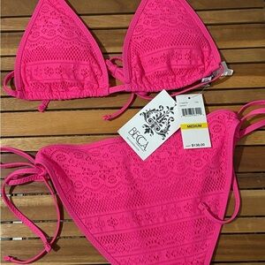 Medium NWT BECCA Hot Pink Lace Bikini